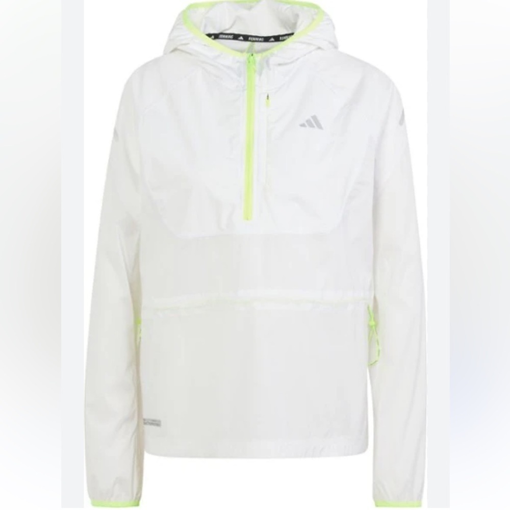 adidas Women's White Jacket with Neon Green Accents - Picture 4 of 6